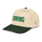 Structured five panel golf hat featuring I SWING front embroidery, ADY GLF back detail, and stickman golfer side embroidery

