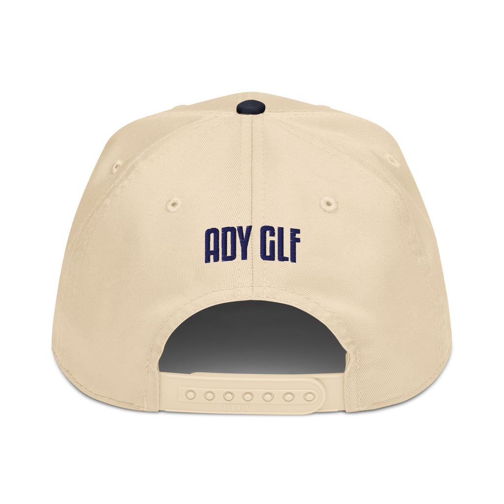 Structured five panel golf hat featuring I SWING front embroidery, ADY GLF back detail, and stickman golfer side embroidery
