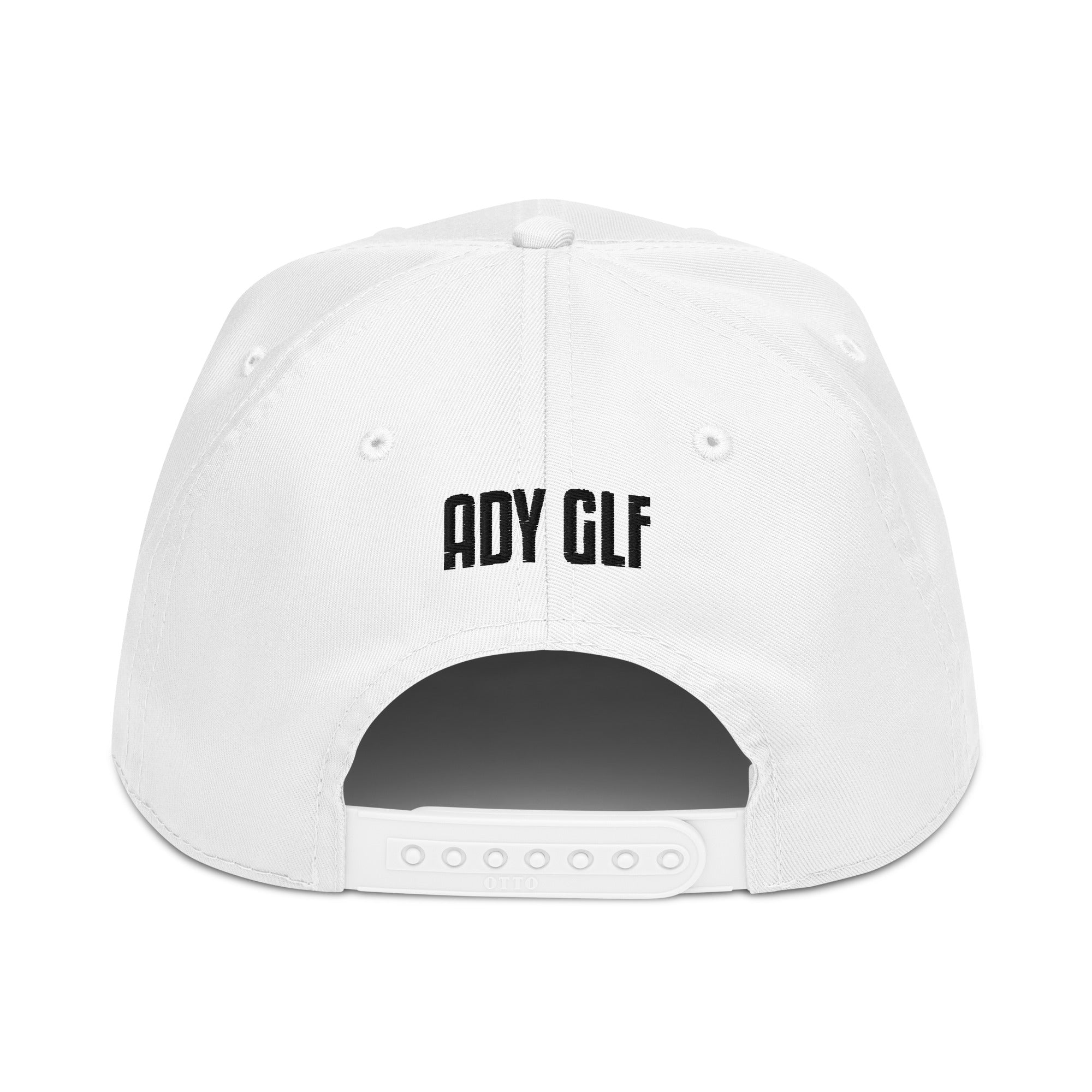 Structured five panel golf hat featuring I SWING front embroidery, ADY GLF back detail, and stickman golfer side embroidery
