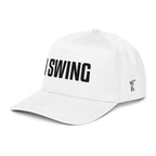 Structured five panel golf hat featuring I SWING front embroidery, ADY GLF back detail, and stickman golfer side embroidery
