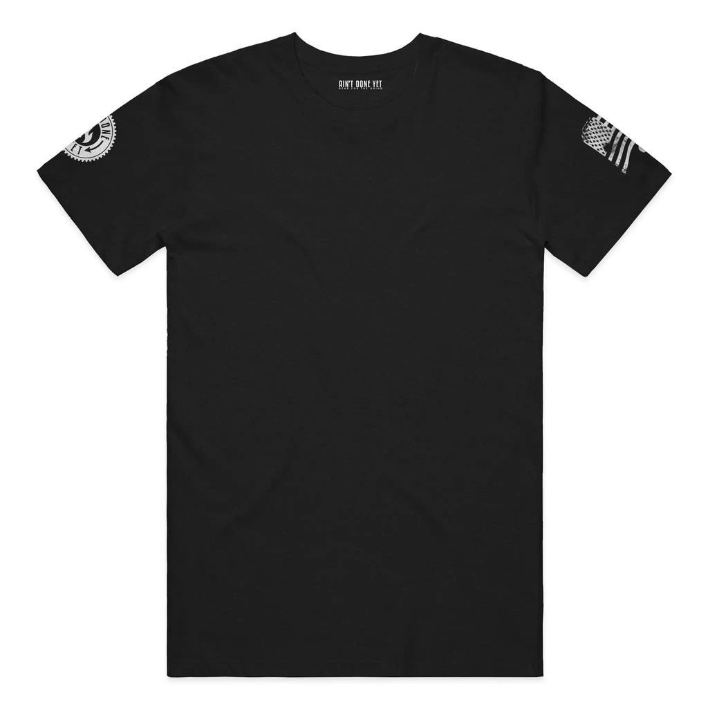 Black Certified Liberty Tee men’s lightweight blend t shirt with American flag and Stamp logo
