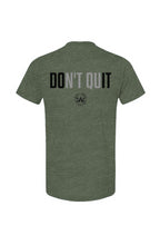 Green Heather Don’t Quit Blend Tee on lightweight 3.6 oz poly-cotton shirt with Don’t Quit Ain’t Done Yet graphic
