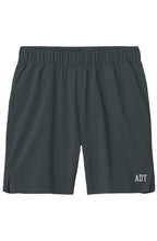 Grey Flex Shorts with 7-inch inseam and small ADY logo on lightweight performance training shorts
