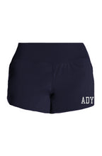 Navy Ladies Flex Shorts with 3.5 inch inseam and lightweight stretch fabric for gym training
