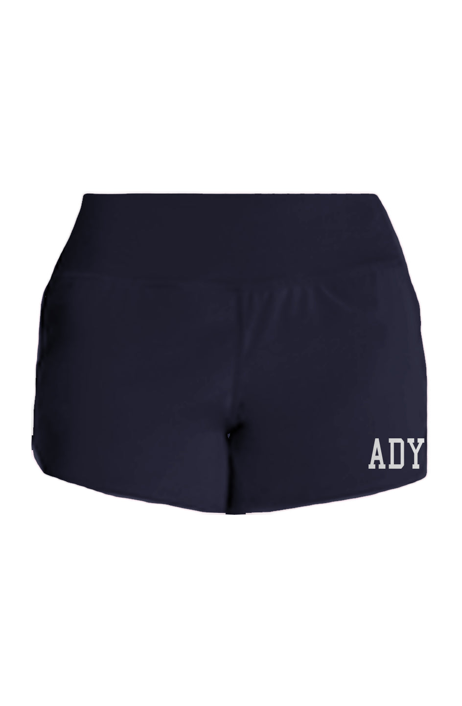 Navy Ladies Flex Shorts with 3.5 inch inseam and lightweight stretch fabric for gym training
