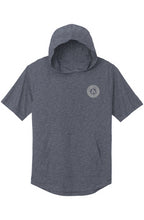 Navy Heather Locked In Hoodie short sleeve performance hoodie with athletic fit and front pouch pocket
