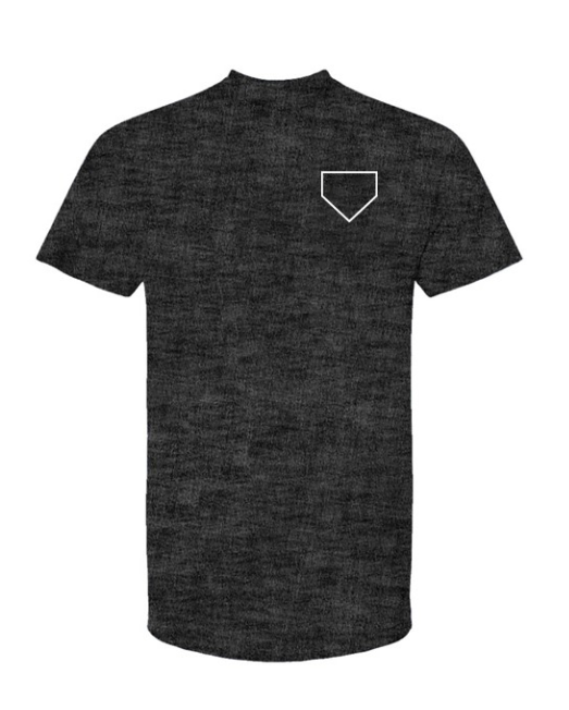 On Deck Tee featuring a home plate graphic on the front and a vertical baseball bat with Ain’t Done Yet branding on the back
