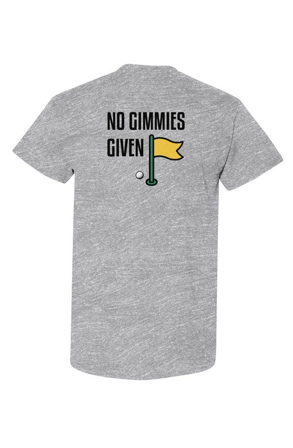 No Gimmies Given Tee featuring bold golf-inspired statement design with classic fit and moisture-wicking cotton-poly fabric.

