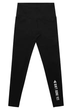 Black leggings with 'Ain't Done Yet' text on a white background