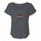 Womens gray dolman tee featuring Pitch, Please baseball novelty design with stitched graphic
