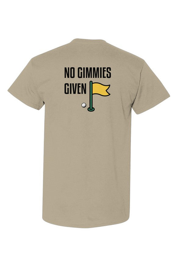No Gimmies Given Tee featuring bold golf-inspired statement design with classic fit and moisture-wicking cotton-poly fabric.

