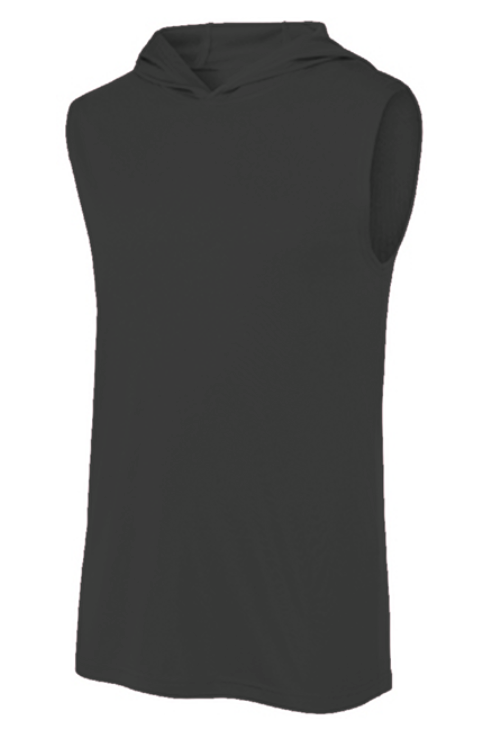 Black Backbone Sleeveless Hoodie with vertical Ain’t Done Yet spine design and fire logo on lightweight performance hoodie
