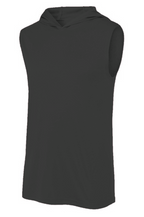 Black Backbone Sleeveless Hoodie with vertical Ain’t Done Yet spine design and fire logo on lightweight performance hoodie
