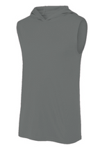 Grey Backbone Sleeveless Hoodie with vertical Ain’t Done Yet spine design and fire logo on lightweight performance hoodie