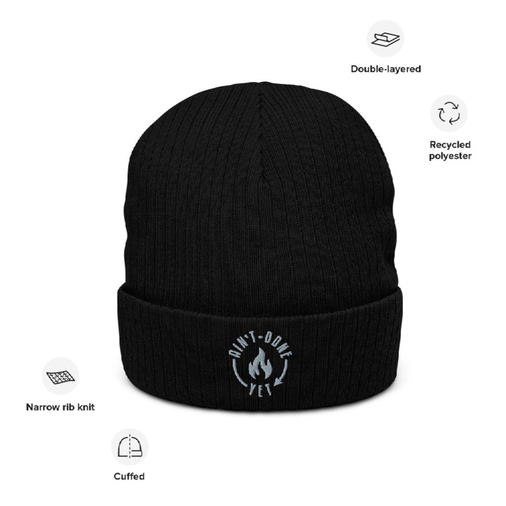 OG Breathe Beanie with ribbed knit design and Ain’t Done Yet logo
