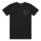 Middle Middle Tee with home plate graphic on front and baseball seam design with Ain’t Done Yet branding on back
