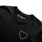 Middle Middle Tee with home plate graphic on front and baseball seam design with Ain’t Done Yet branding on back
