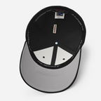 White Seams Flex Hat with raised baseball seam embroidery on front panels and ADY logo on back
