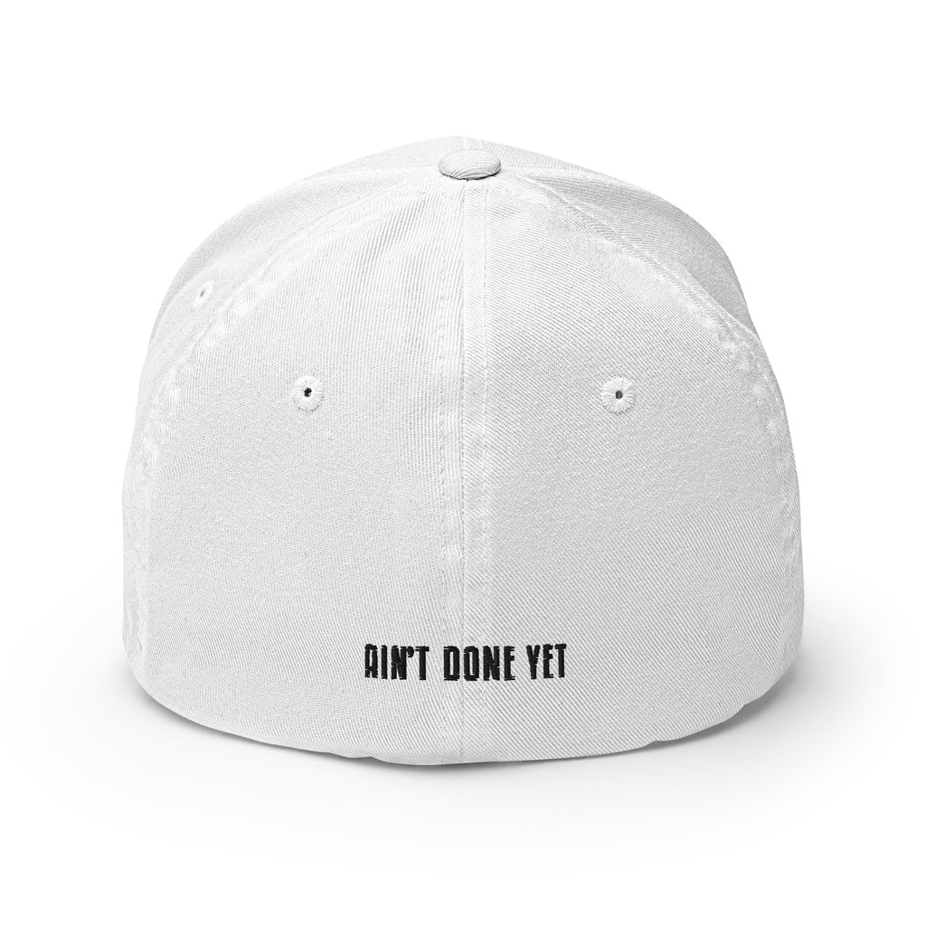 Flex-fit golf hat featuring Play Code GLF front embroidery with structured six-panel design and silver undervisor
