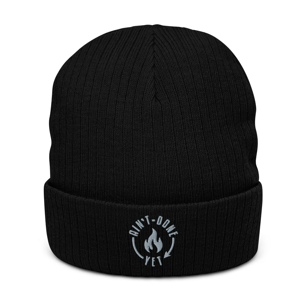OG Breathe Beanie with ribbed knit design and Ain’t Done Yet logo
