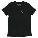 Ain’t Done Yet Middle Middle baseball tee featuring home plate graphic and baseball seam design on a lightweight tri-blend shirt.