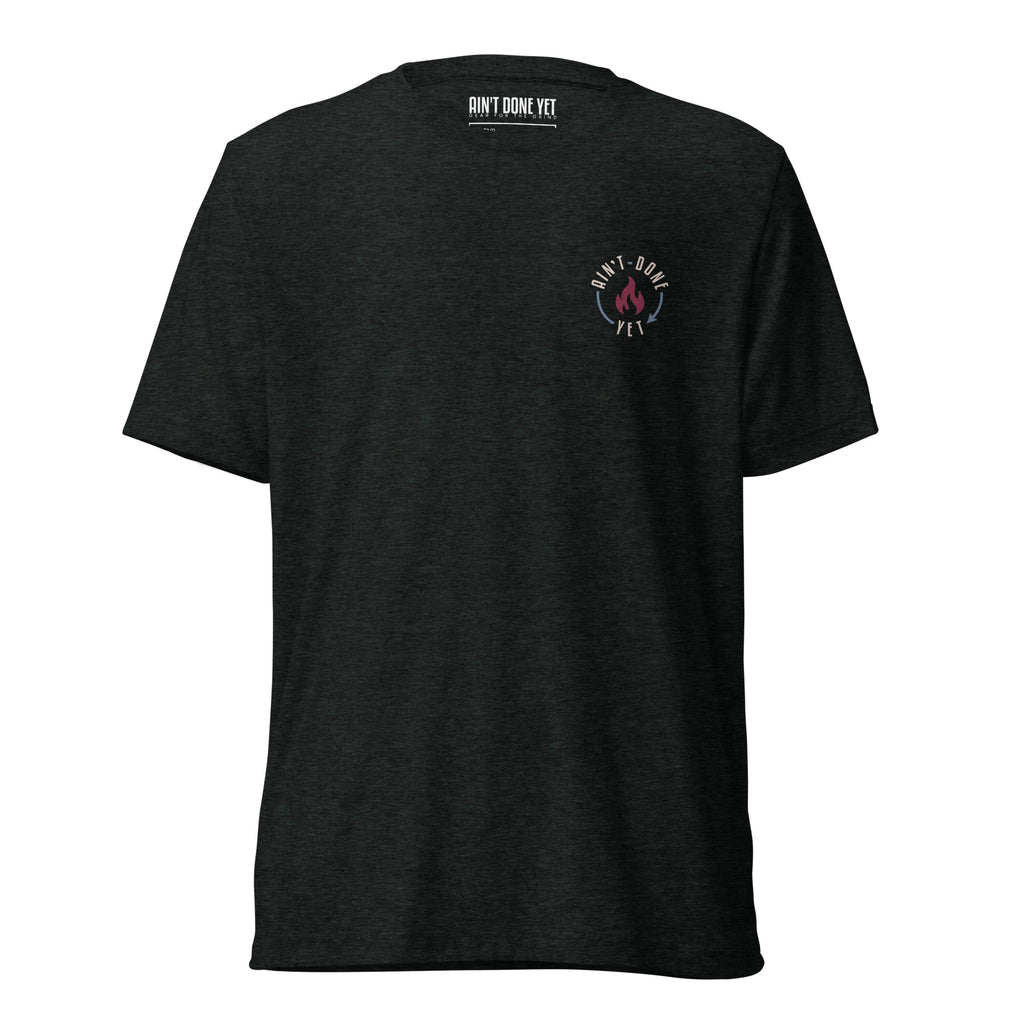 Black ADY motivational tee with “I Didn’t Come This Far To Only Come This Far” statement printed on the back.