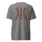 Ain’t Done Yet Middle Middle baseball tee featuring home plate graphic and baseball seam design on a lightweight tri-blend shirt.