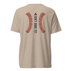 Ain’t Done Yet Middle Middle baseball tee featuring home plate graphic and baseball seam design on a lightweight tri-blend shirt.